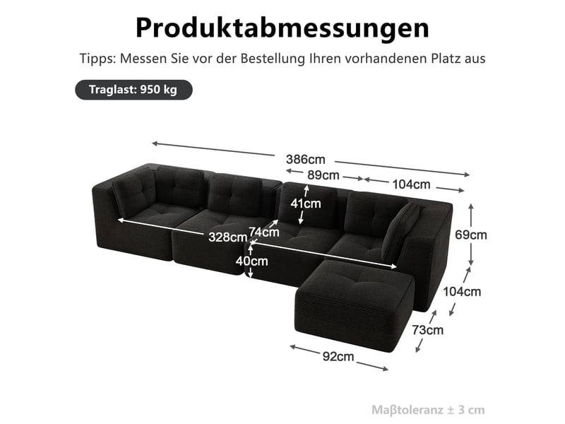  Canapé d’angle modulable 4 places noir en velours côtelé  - Conforama E