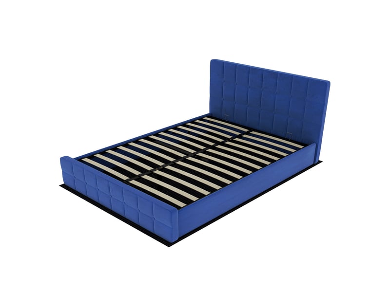  Lit 2 places 140x200 cm bleu en velours, tête de lit capitonnée, design moderne pour chambre adulte  - Conforama D