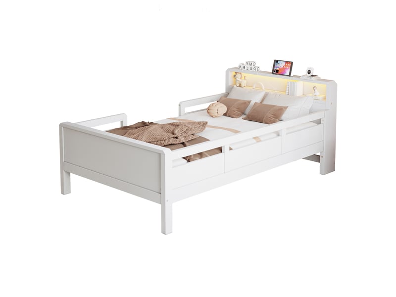  Lit simple 90x200cm coloris blanc led bois massif lit enfant blanc - Conforama A
