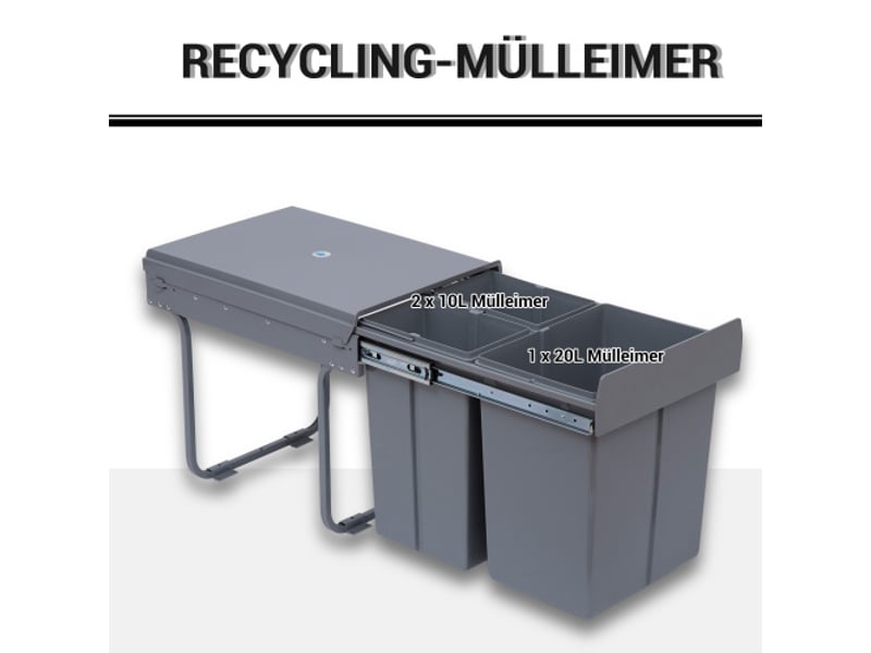 Poubelle encastrable 40 l, 3 bacs amovibles, 20+10+10 l, pour meuble dès 40 cm, gris  - Conforama B