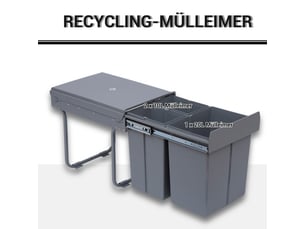 Poubelle encastrable 40 l, 3 bacs amovibles, 20+10+10 l, pour meuble dès 40 cm, gris
