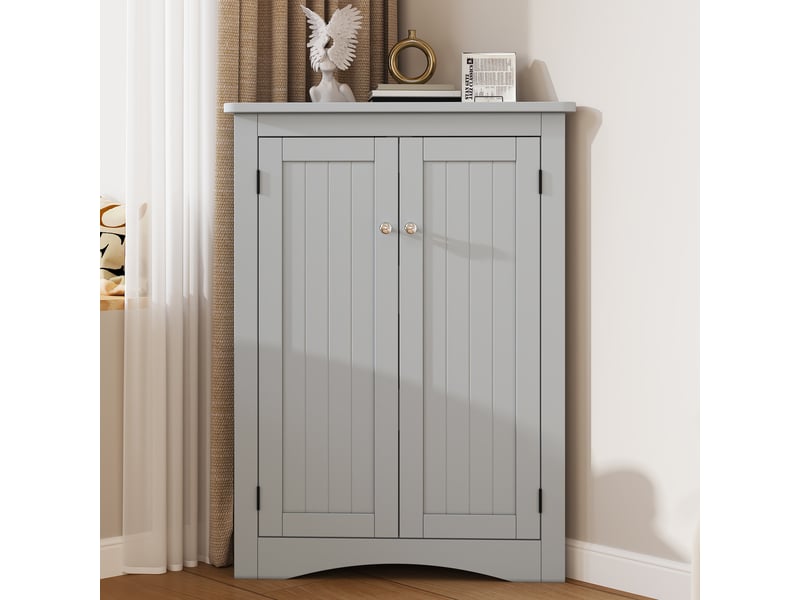 Meuble d’angle sdb gris 62 × 80 cm, 2 portes, 3 niveaux, gain de place - Conforama B