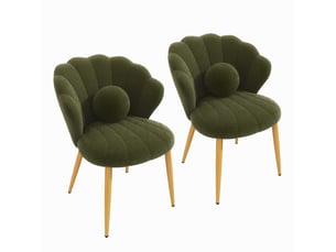 Lot de 2 chaises de salle à manger style coquillage en tissu teddy vert, pieds dorés