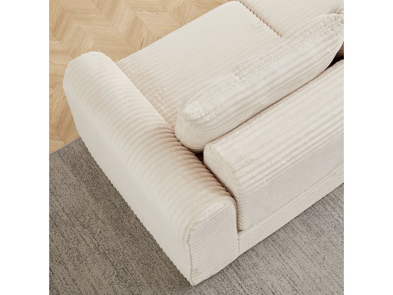  Canapé d’angle modulable en velours côtelé avec pouf amovible – accoudoirs arrondis, 74×194×169.5 cm, beige  - Conforama E