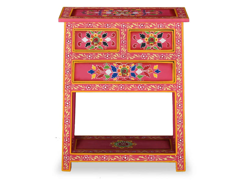  Buffet salon, buffet de rangement avec tiroirs bois massif de manguier peinture rose  - Conforama C