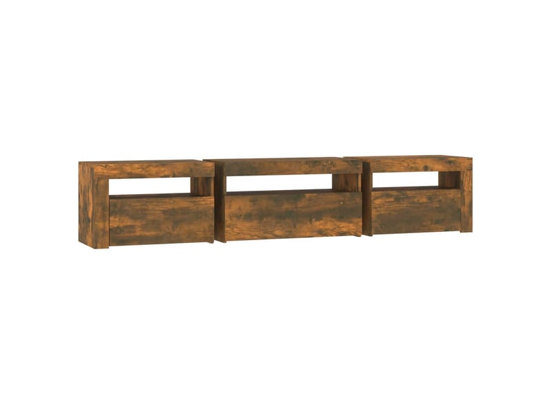  Meuble tv - banc tv - meuble de rangement avec lumières led chêne fumé 195x35x40 cm  - Conforama E