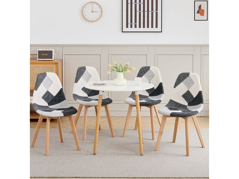  Lot de 4 chaises patchwork - chaises de salle à manger - pieds en hêtre(noir blanc et gris) - style rétro  - Conforama B