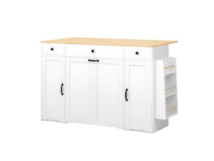 Buffet de cuisine 136 x 65 x 90 cm, plateau effet bois, 3 tiroirs, 2 portes et rangements, blanc et naturel, en mdf