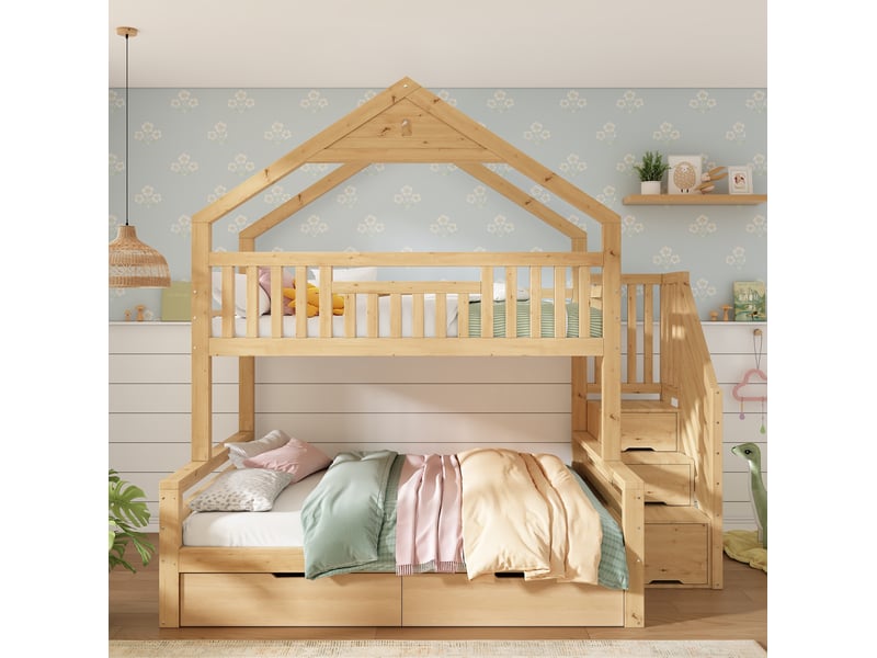  Lit superposé enfant 90x200 et 140x200 avec escalier et 2 tiroirs evryae  - Conforama D