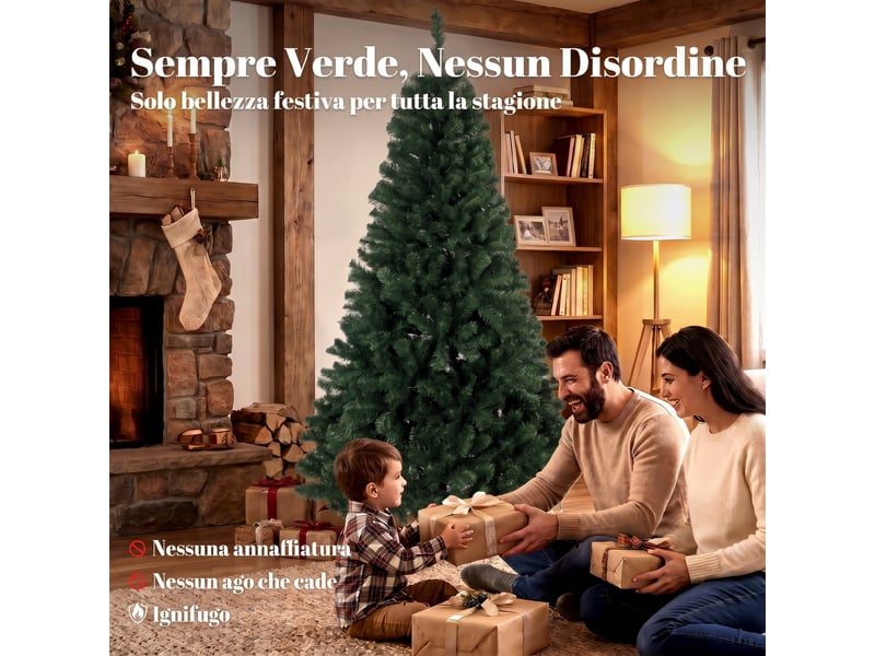  Sapin de noël artificiel de 180 cm avec 888 branches ignifugées, base métallique pliable, vert  - Conforama D