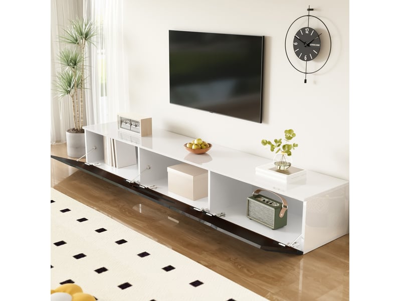  Meuble tv tcqpz 180 x 35 x 30 cm noir et blanc brillant led 16 couleurs pose au sol ou mural rangement pour tv 50-59 pouces  - Conforama D