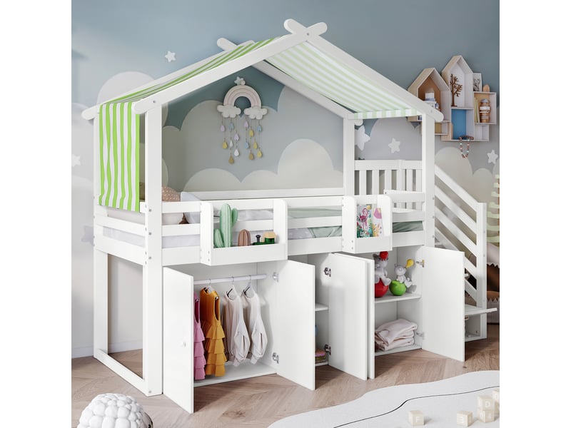  Lit cabane 90x200cm coloris blanc lit enfant blanc - Conforama D