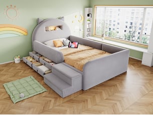 Lit avec rangement 90x200 cm <strong>LEYTN</strong>  <strong></strong> coloris gris
