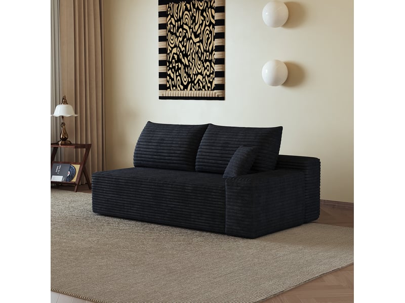  Canapé droit 2 places sans montage, assise rembourrée en velours côtelé noir, 175 × 95 × 83 cm  - Conforama D