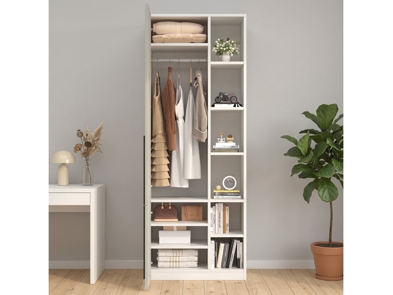  Armoire 70x50x200 cm avec tringle et 10 espaces de rangement gris  - Conforama E