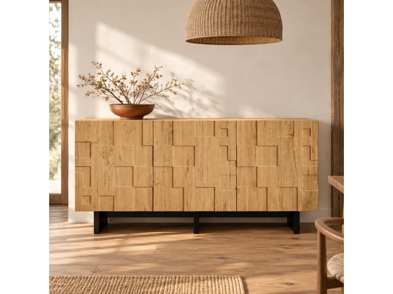 Buffet de rangement 140x40x70 cm, 3 portes push-to-open, mdf coloris naturel - Conforama D