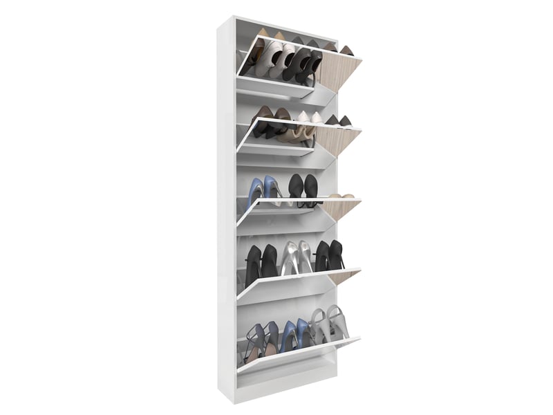  Meuble à chaussures 63x19,6x185 cm avec miroir mdf blanc  - Conforama A