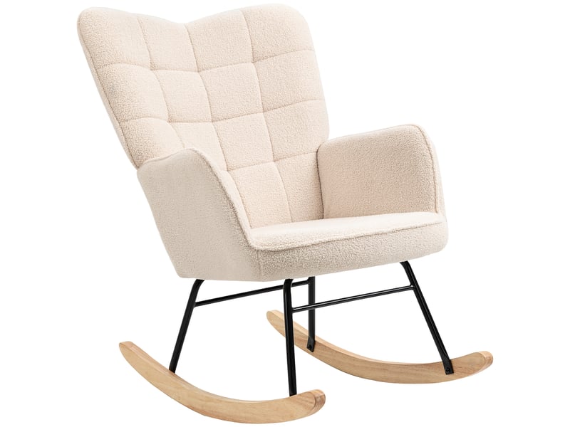 Fauteuil à bascule, chaise à bascule, rocking chair, revêtement bouclette, 71x98x101cm, beige  - Conforama A