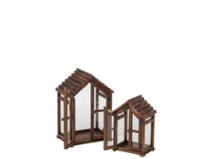 Lot de 2 lanternes maison en bois kaspar 49cm marron