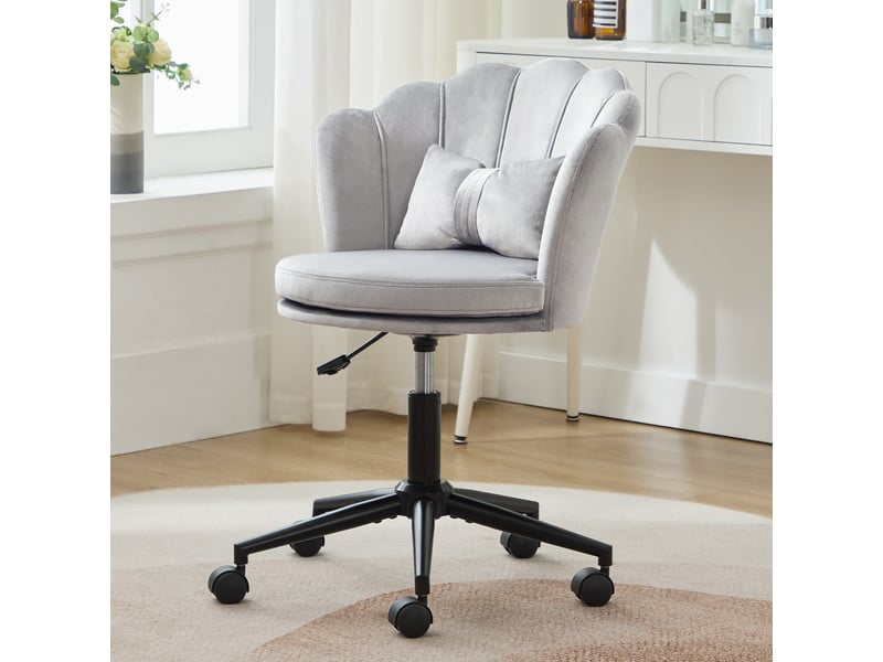  Fauteuil de bureau pivotant en velours, hauteur réglable 73-83 cm avec coussin - gris Fay Lum - Conforama D