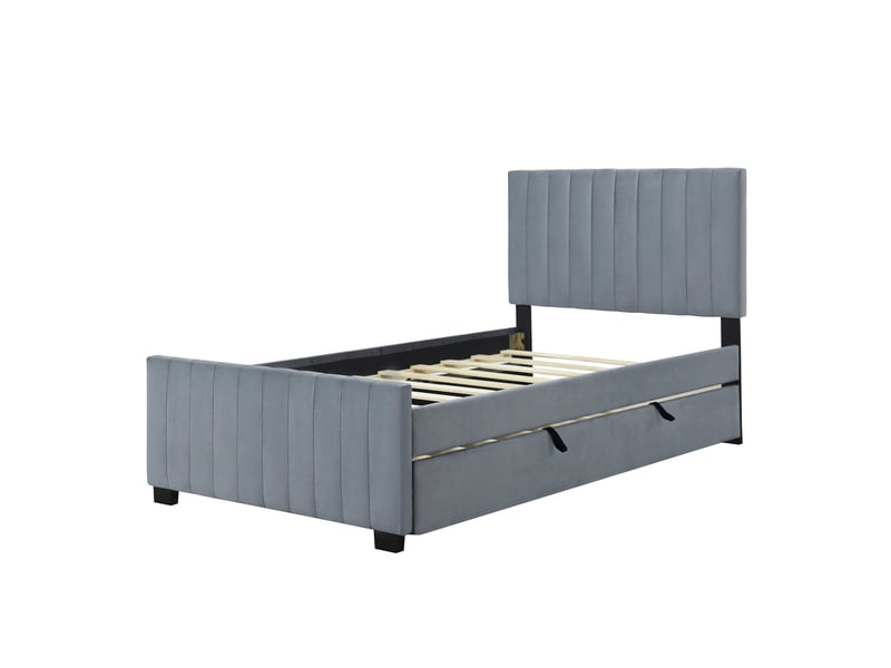  Lit gigogne 90x190 cm en velours gris, lit rembourré avec couchage extractible et sommier à lattes  - Conforama D