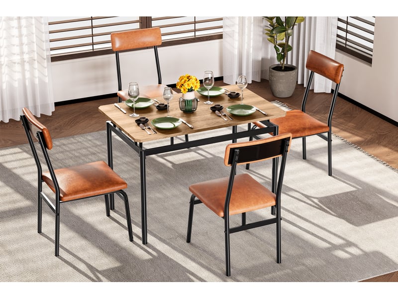  Ensemble de salle à manger 5 pièces – table rectangulaire en bois avec plateau motif bois et 4 chaises rembourrées pu – marron cBc-mULI2wKV-WYp3-bk7 - Conforama B