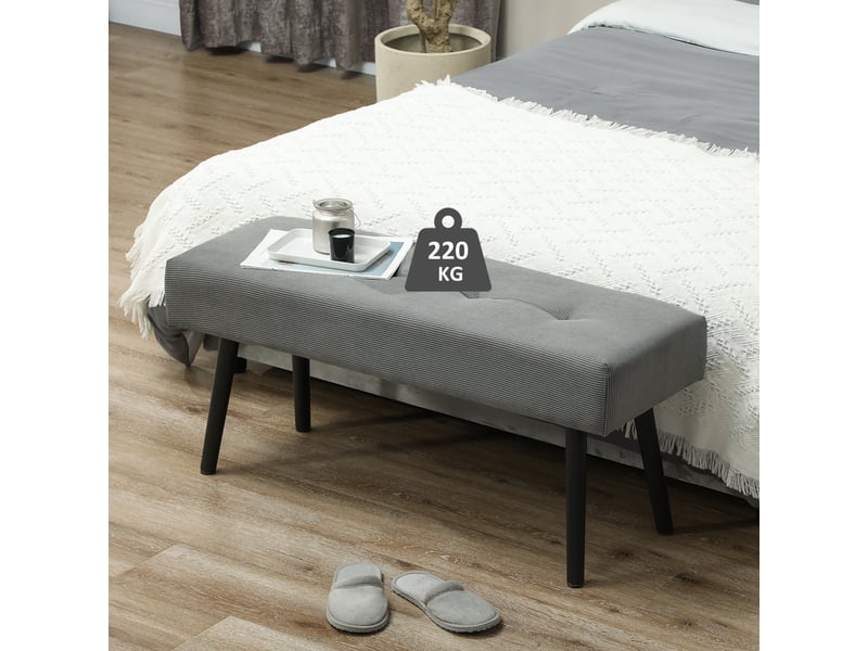  Banc capitonné en velours côtelé, banc de lit avec pieds en métal, banc à chaussures 100 x 36 x 45 cm gris  - Conforama C