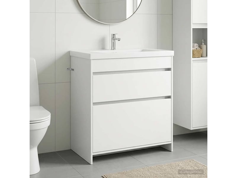  Meuble sous lavabo de salle de bain, commode blanc 78.5x37.5x81 cm shl5114  - Conforama B