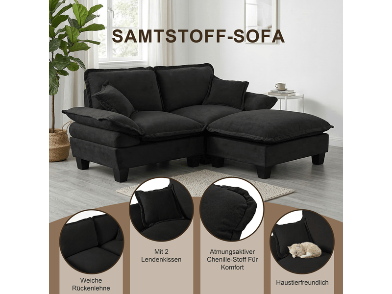  Canapé d'angle, canapé modulable, 6 places, en tissu chenille, noir, mobilier pour espace de vie, pour salon et séjour  - Conforama E