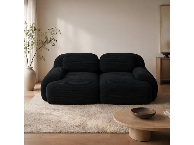 Canapé droit modulaire 2 places en velours côtelé noir, sans cadre, confort souple pour votre salon au quotidien - Conforama B