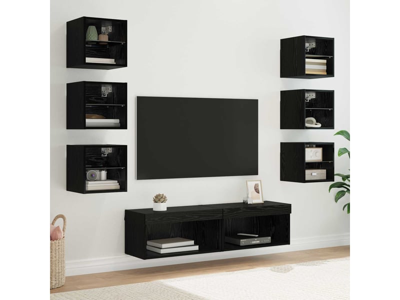  Meuble tv - banc tv - meuble de rangement 8 pcs chêne noir verre  - Conforama B