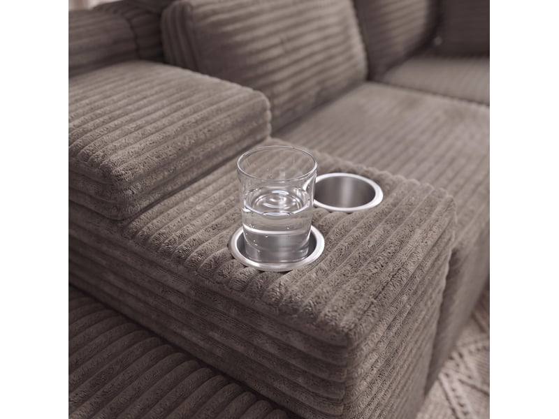  Canapé d'angle modulaire en u 373x151x81 cm compressé avec porte-gobelets, pour salon, mousse, velours côtelé, kaki  - Conforama E