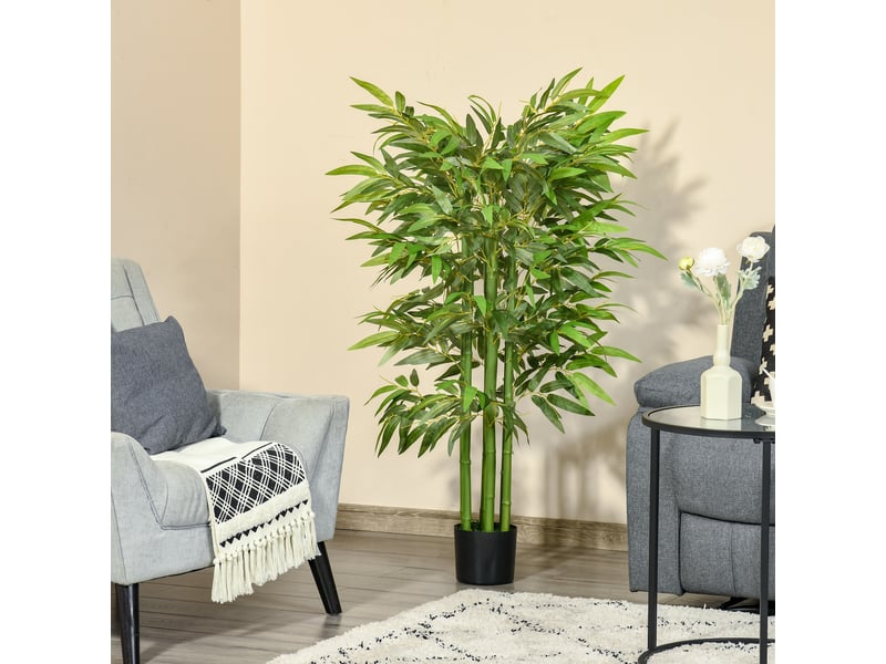  Plante artificielle bambou arbre artificiel 140 cm avec pot, fausse plante vert d'intérieur décoration  - Conforama W