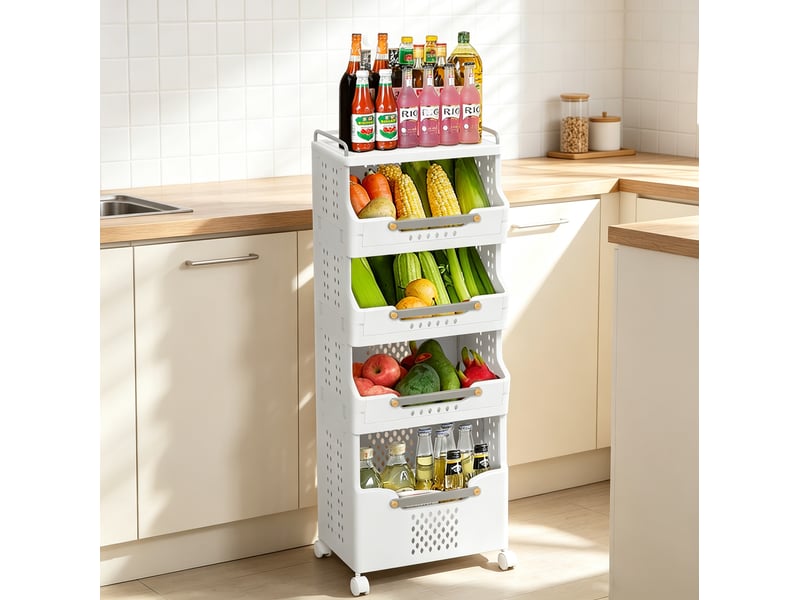  Desserte de rangement 4 niveaux 40,9x30x110 cm à roulettes coloris crème gris  - Conforama E