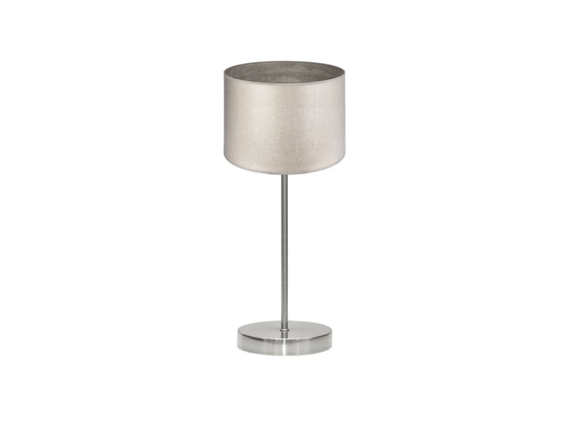  Fabrilamp tania lampe à poser nickelé effet bois gris, abat-jour textile effet bois, 1 x e14, 42 cm 188371083 - Conforama A