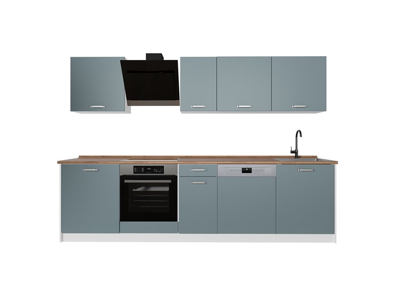  Vicco cuisine, bleu-grisblanc, 280cm plan de travail chêne doré  - Conforama A