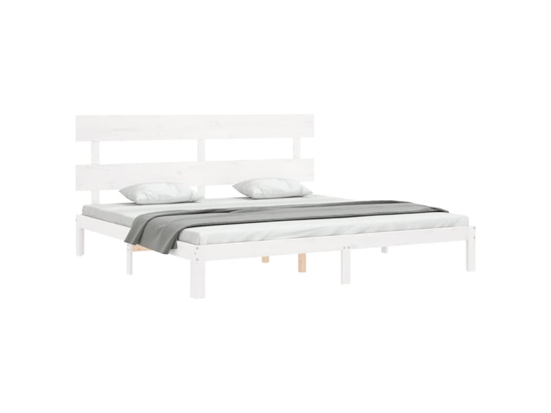  Lit double- lit adulte -  cadre de lit sans matelas blanc 200x200 cm bois massif de pin  - Conforama C
