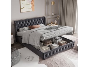Lit coffre 140x190 cm <strong></strong> <strong></strong> coloris gris
