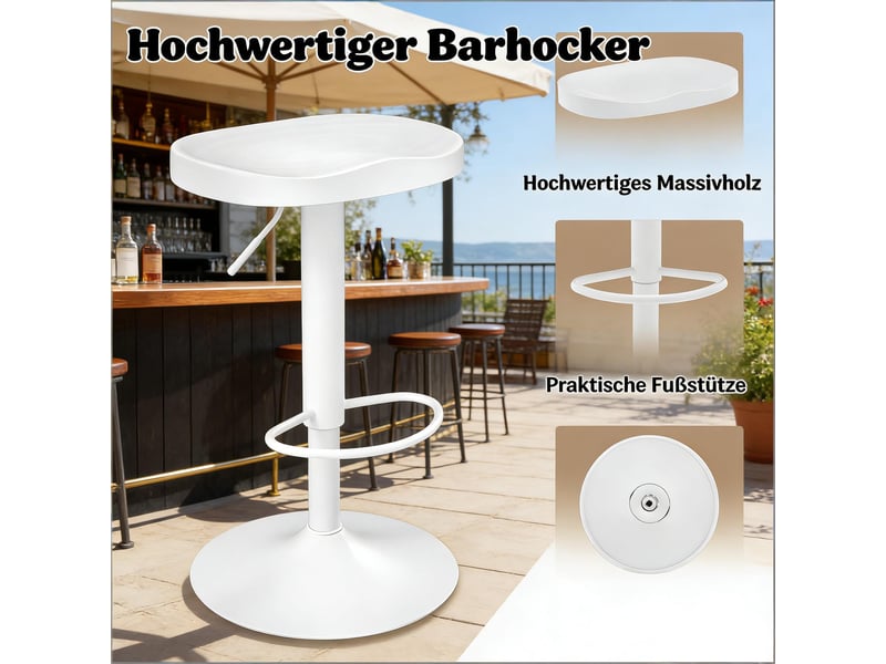  Tabouret de bar pivotant réglable en hauteur - lpospi - assise selle en bois massif, métal - blanc  - Conforama E