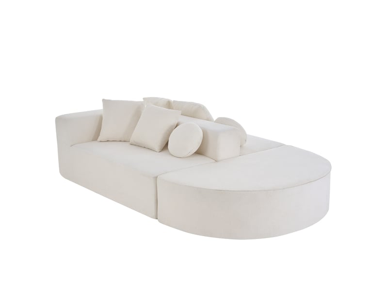 Canapé modulaire convertible 5 places en tissu blanc, mousse haute densité, sans montage pour votre salon - Conforama A