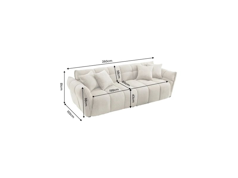  Canapé droit mooni 3 places - tissu bouclette beige champagne - 260x102cm  - Conforama C