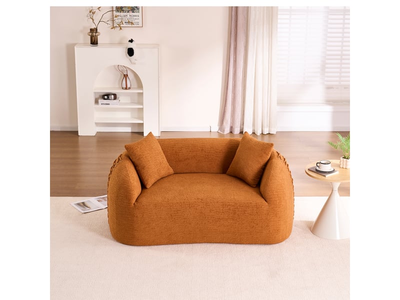 Canapé droit 2 places modulable, comprimé sous vide, forme courbe, décor lacets aux accoudoirs, compact, petits espaces, orange - Conforama D