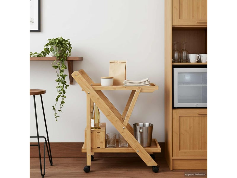  Desserte de cuisine, chariot de rangement avec roues marron clair 65x40,5x76,5 cm  - Conforama C