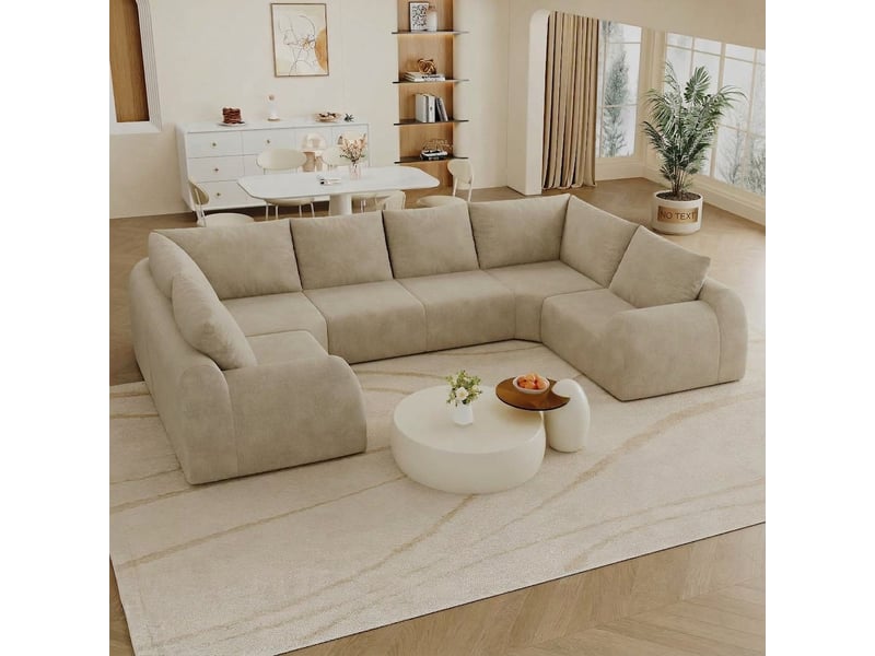  Canapé en u 6 places kaki 344 cm tissu chenille sans armature  - Conforama C