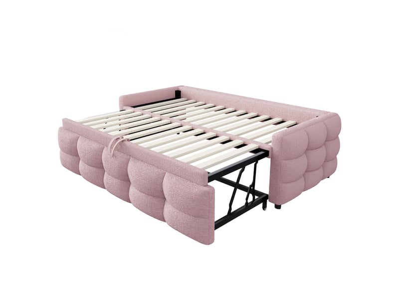 Lit escamotable convertible 90x190 cm en velours côtelé rose - canapé-lit multifonction, sommier inclus, sans matelas  - Conforama A