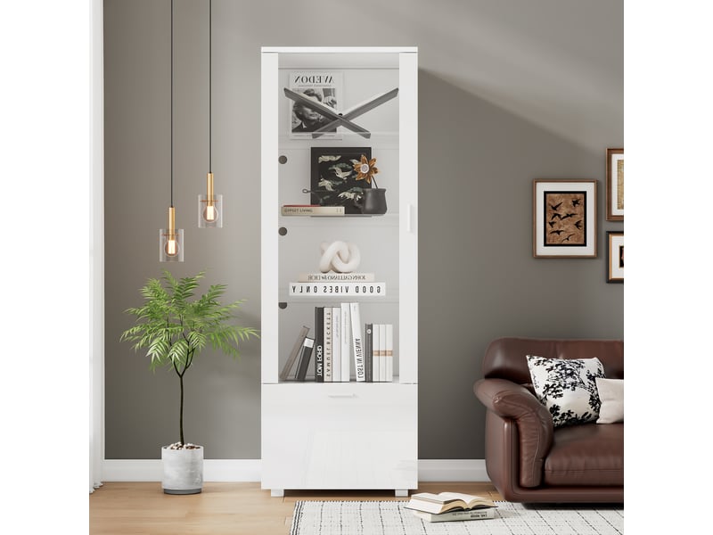  Vitrines 50x40x160 cm avec porte en acrylique, étagères et vitrine, vitrine en acrylique éclairée par led pour objets de collection  - Conforama R