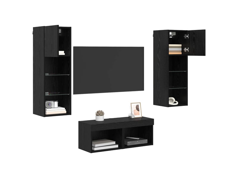  Lot de 4 meuble tv mural, meuble tv suspendu chêne noir bois d'ingénierie shl99567  - Conforama C