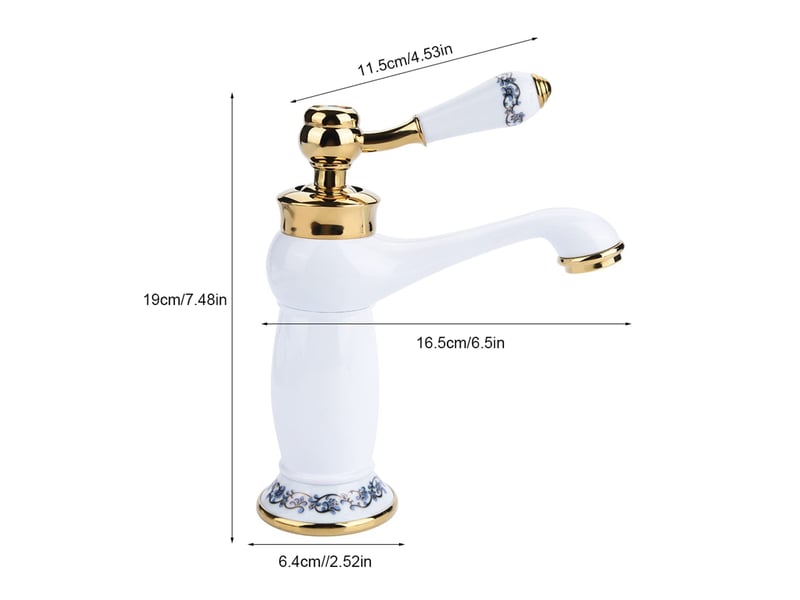  Rétro mitigeur robinet de lavabo laiton &amp; céramique évier bleu et blanc en porcelaine à long cou vintage floral avec l'entrée d'eau froidechaude  - Conforama C