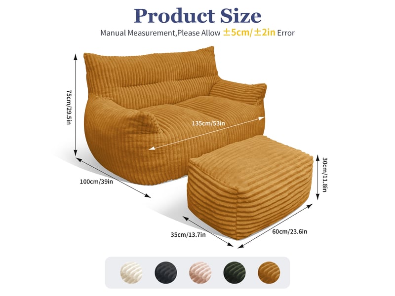  Fauteuil poire,135x100x75 cm,avec repose-pieds,flanelle,jaune  - Conforama C