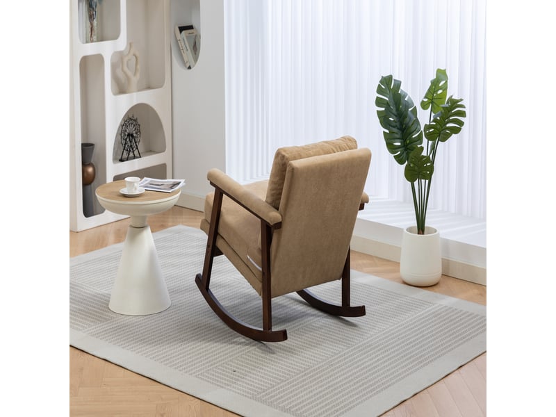  Fauteuil à bascule moderne avec cadre en bois, fauteuil de lecture pour chambre, 83x73x80 cm  - Conforama R